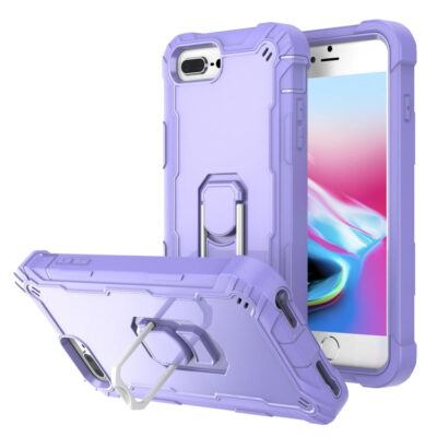 PC + Rubber 3-layers Shockproof Protective Case with Rotating Holder For iPhone 8 Plus / 7 Plus(Purple)