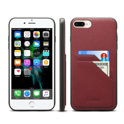 For iPhone 7 Plus / 8 Plus Denior V1 Luxury Car Cowhide Leather Protective Case with Double Card Slots(Dark Red)