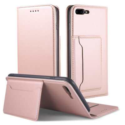 For iPhone 8 Plus / 7 Plus Strong Magnetism Shockproof Horizontal Flip Liquid Feel Leather Case with Holder & Card Slots & Wallet(Rose Gold)