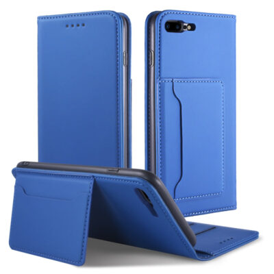 For iPhone 8 Plus / 7 Plus Strong Magnetism Shockproof Horizontal Flip Liquid Feel Leather Case with Holder & Card Slots & Wallet(Blue)