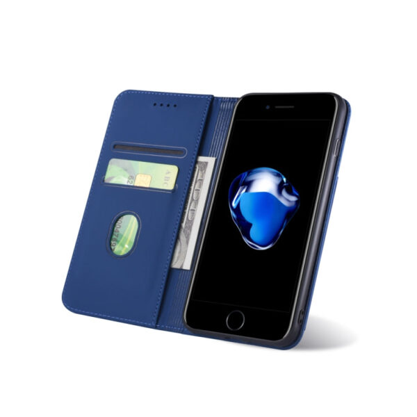 For iPhone 8 Plus / 7 Plus Strong Magnetism Shockproof Horizontal Flip Liquid Feel Leather Case with Holder & Card Slots & Wallet(Blue) - Image 4
