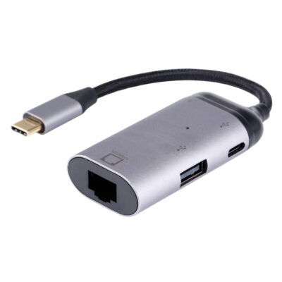 Type-C / USB-C Male to RJ45 Female + Type-C / USB-C Female + USB Female Adapter Converter