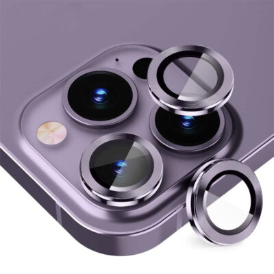 For iPhone 14 Pro / 14 Pro Max ENKAY 9H Rear Lens Metal Ring Tempered Glass Film (Deep Purple)