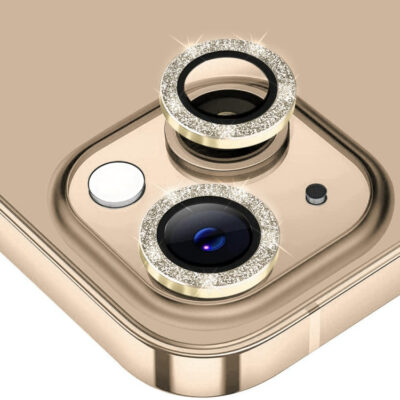 For iPhone 13 ENKAY Glitter Rear Lens Aluminium Alloy Tempered Glass Film(Golden)