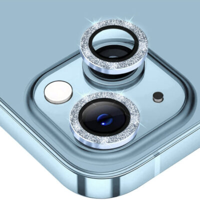 For iPhone 13 ENKAY Glitter Rear Lens Aluminium Alloy Tempered Glass Film(Sierra Blue)
