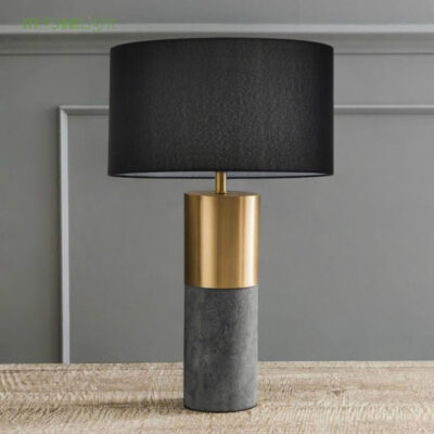 Fabric Lampshade Cement Base LED Desk Lamp