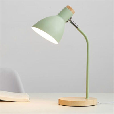 E27 Button Switch Wood Table Lamp Metal Shade Desk Light Bedside Reading Book Light Home Decor, Light Source:Normal Bulb(Green)
