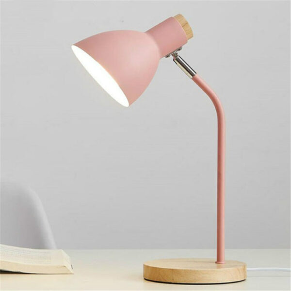E27 Button Switch Wood Table Lamp Metal Shade Desk Light Bedside Reading Book Light Home Decor, Light Source:Normal Bulb(Pink) - Image 3