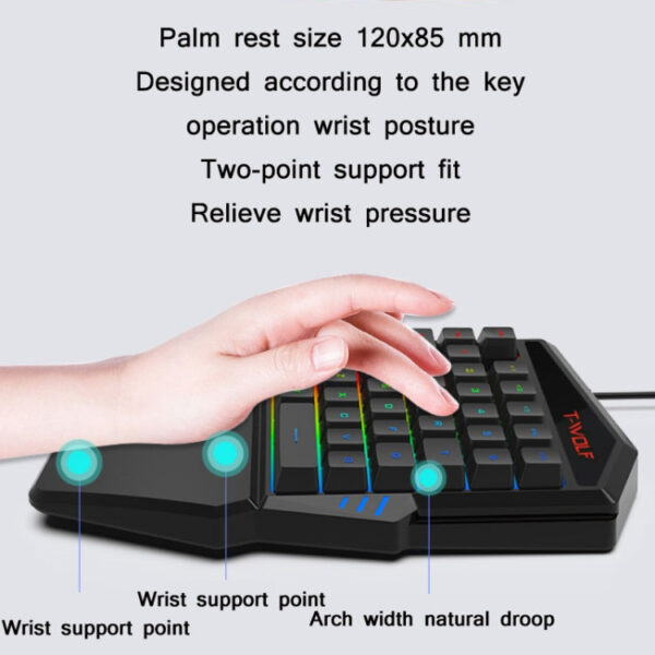 T-WOLF Mobile Gaming One-Handed Keyboard，Specification： T19 Keyboard - Image 3