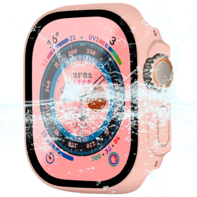 For Apple Watch Ultra 49mm ENKAY Hat-Prince Waterproof Full Coverage PC Frame + 9H Tempered Glass Case(Pink)